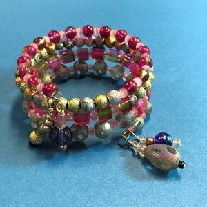 Pink Shimmer Memory Wrap Bracelet &  Charm Dangles